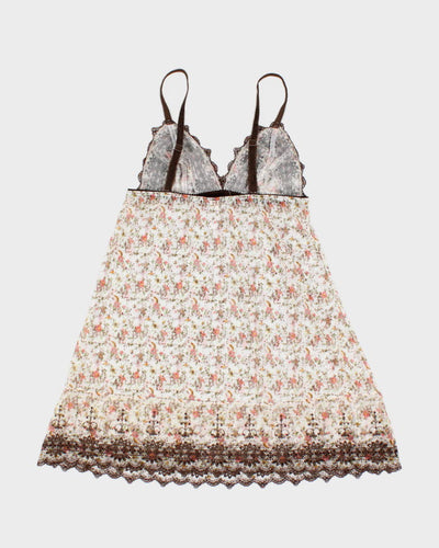 00s Y2k Blush Floral Mesh Lace Cami - S