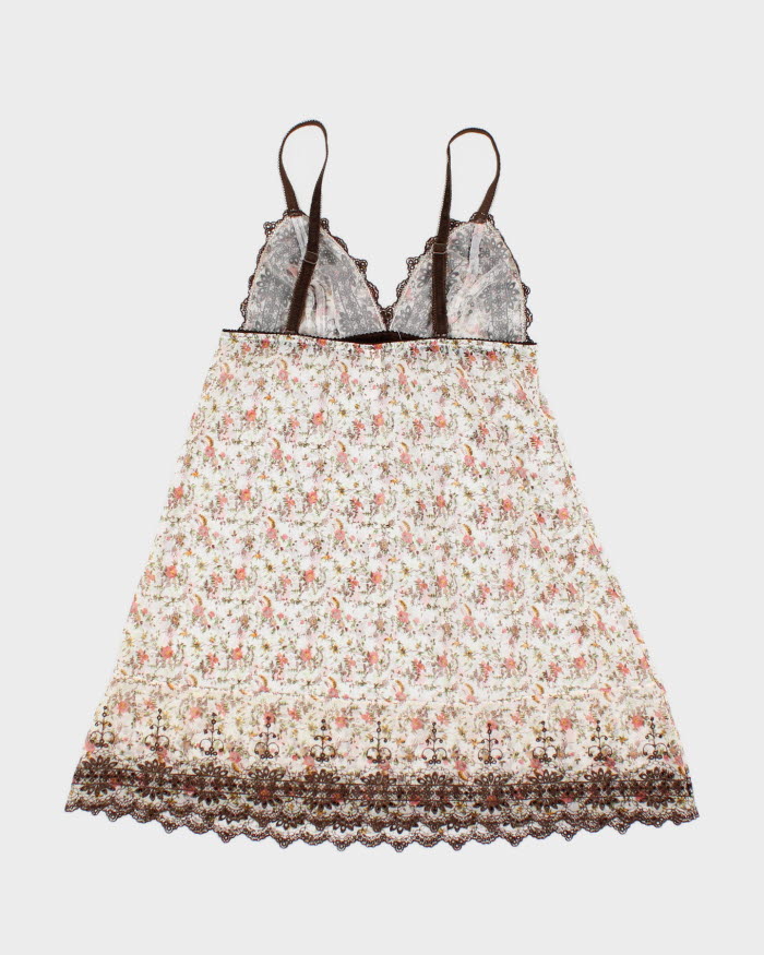 00s Y2k Blush Floral Mesh Lace Cami - S