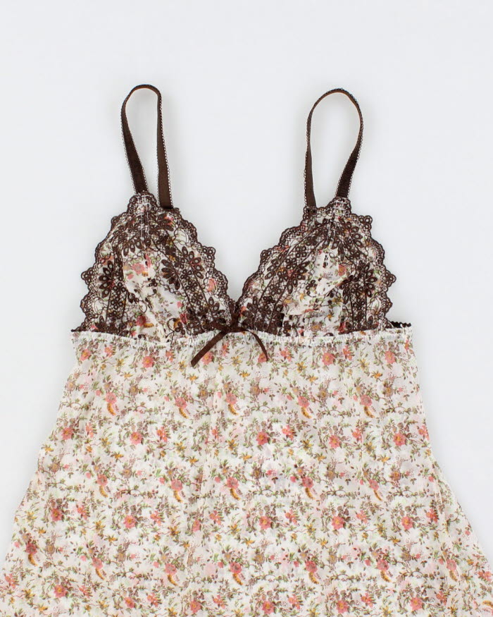 00s Y2k Blush Floral Mesh Lace Cami - S