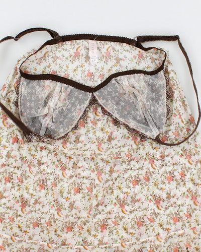 00s Y2k Blush Floral Mesh Lace Cami - S