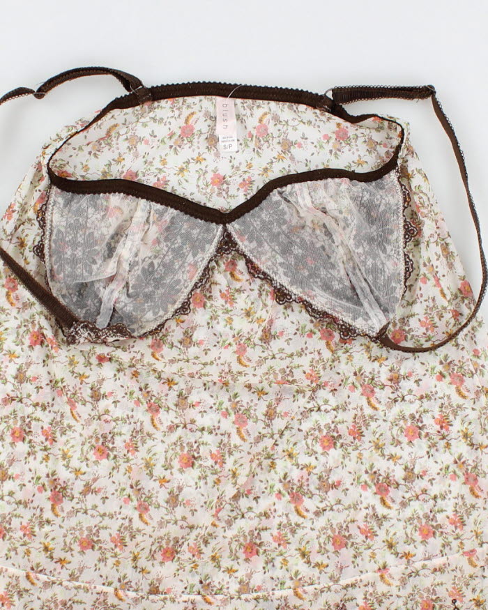 00s Y2k Blush Floral Mesh Lace Cami - S
