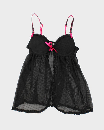 90s Black Mesh Polka Dot Lingerie Top - S