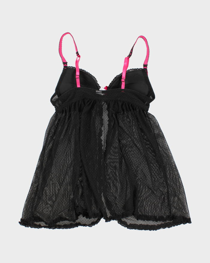 90s Black Mesh Polka Dot Lingerie Top - S