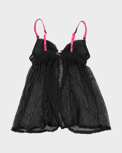90s Black Mesh Polka Dot Lingerie Top - S