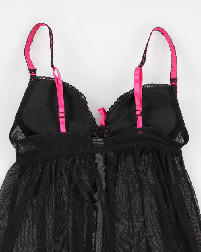 90s Black Mesh Polka Dot Lingerie Top - S