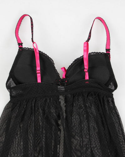 90s Black Mesh Polka Dot Lingerie Top - S