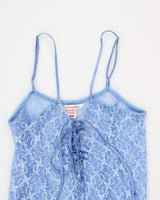 90s Blue Floral Mesh Lingerie Dress - M