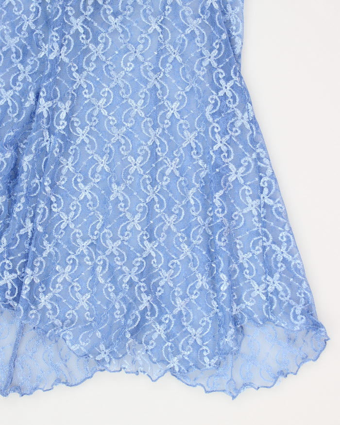 90s Blue Floral Mesh Lingerie Dress - M