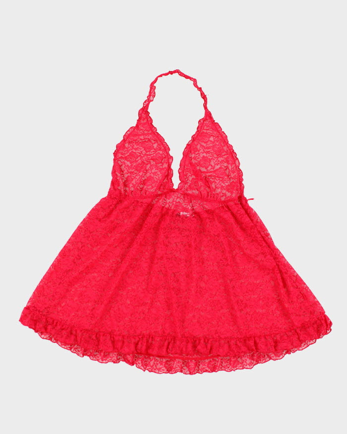 00s Y2k Pink Lace Halter Lingerie Top - L