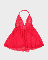 00s Y2k Pink Lace Halter Lingerie Top - L