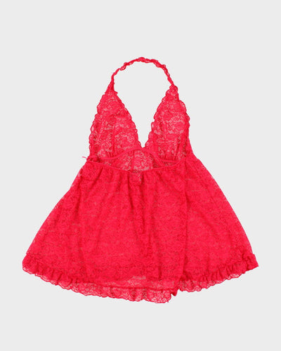 00s Y2k Pink Lace Halter Lingerie Top - L