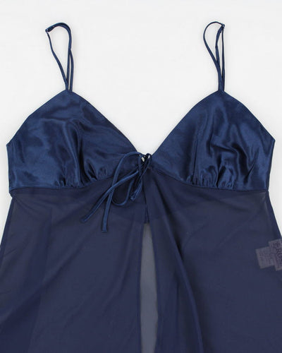 90s Rose Passion Navy Mesh Lingerie Top - M