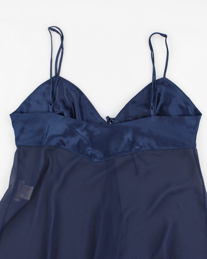 90s Rose Passion Navy Mesh Lingerie Top - M