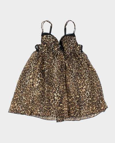 00s Y2k Leopard Print Mesh Lingerie Top - M