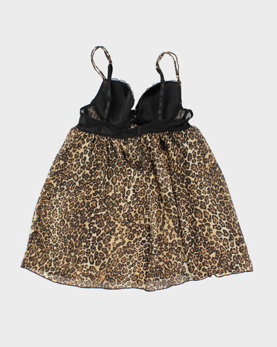 00s Y2k Leopard Print Mesh Lingerie Top - M