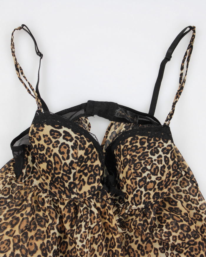 00s Y2k Leopard Print Mesh Lingerie Top - M