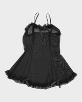 Y2k Black Mesh Bow Lingerie Top - XS