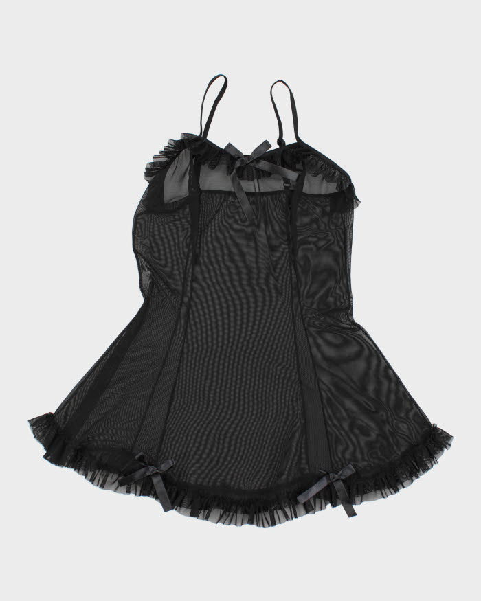 Y2k Black Mesh Bow Lingerie Top - XS