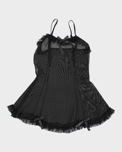 Y2k Black Mesh Bow Lingerie Top - XS