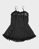 Y2k Black Mesh Bow Lingerie Top - XS