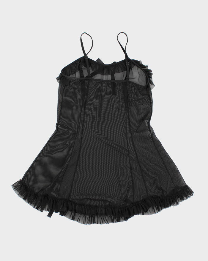 Y2k Black Mesh Bow Lingerie Top - XS