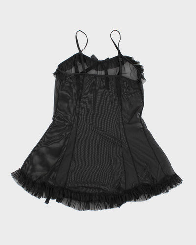 Y2k Black Mesh Bow Lingerie Top - XS
