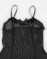 Y2k Black Mesh Bow Lingerie Top - XS