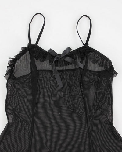 Y2k Black Mesh Bow Lingerie Top - XS