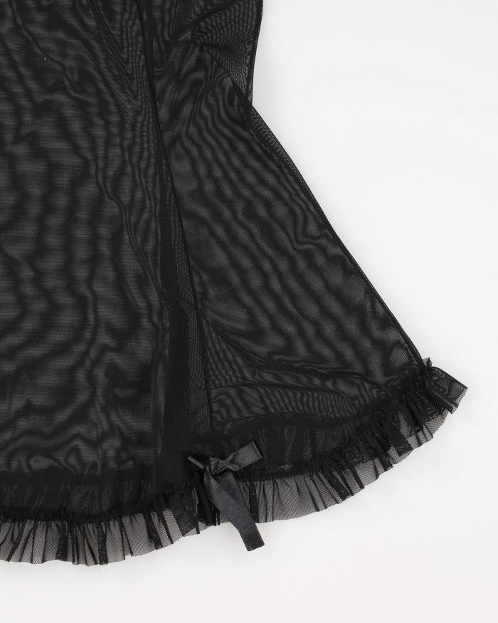 Y2k Black Mesh Bow Lingerie Top - XS