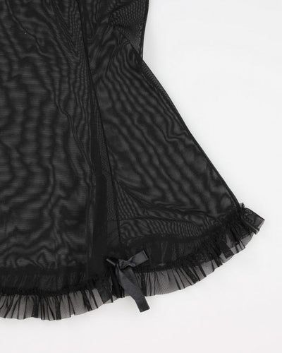 Y2k Black Mesh Bow Lingerie Top - XS