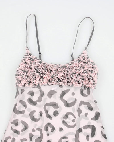 Y2k 00s La Senza Leopard Print Lingerie Ruffle Cami Top - XS