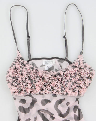 Y2k 00s La Senza Leopard Print Lingerie Ruffle Cami Top - XS