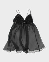 Y2k 00s Black Mesh Ruffle Lingerie Cami Top - S