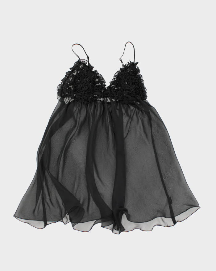 Y2k 00s Black Mesh Ruffle Lingerie Cami Top - S