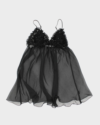 Y2k 00s Black Mesh Ruffle Lingerie Cami Top - S