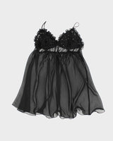 Y2k 00s Black Mesh Ruffle Lingerie Cami Top - S