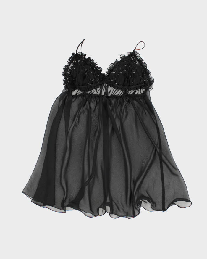 Y2k 00s Black Mesh Ruffle Lingerie Cami Top - S
