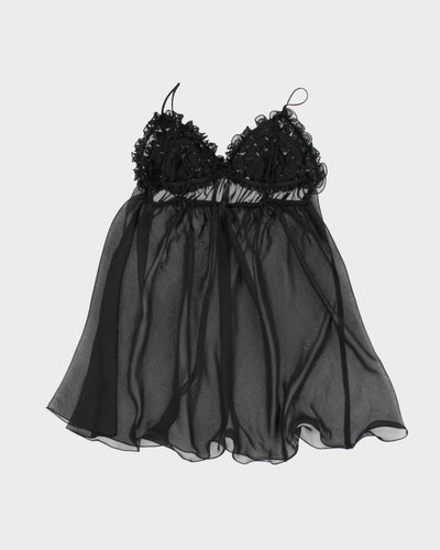 Y2k 00s Black Mesh Ruffle Lingerie Cami Top - S