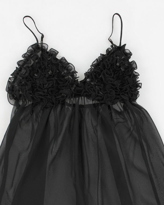 Y2k 00s Black Mesh Ruffle Lingerie Cami Top - S