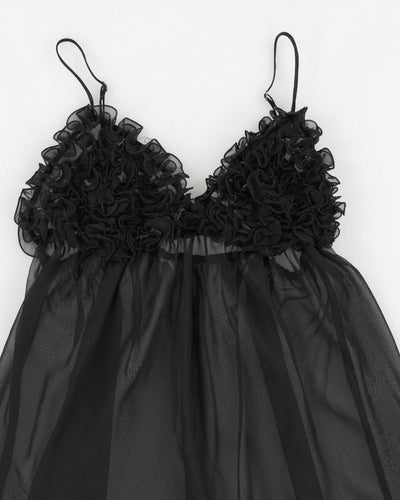 Y2k 00s Black Mesh Ruffle Lingerie Cami Top - S