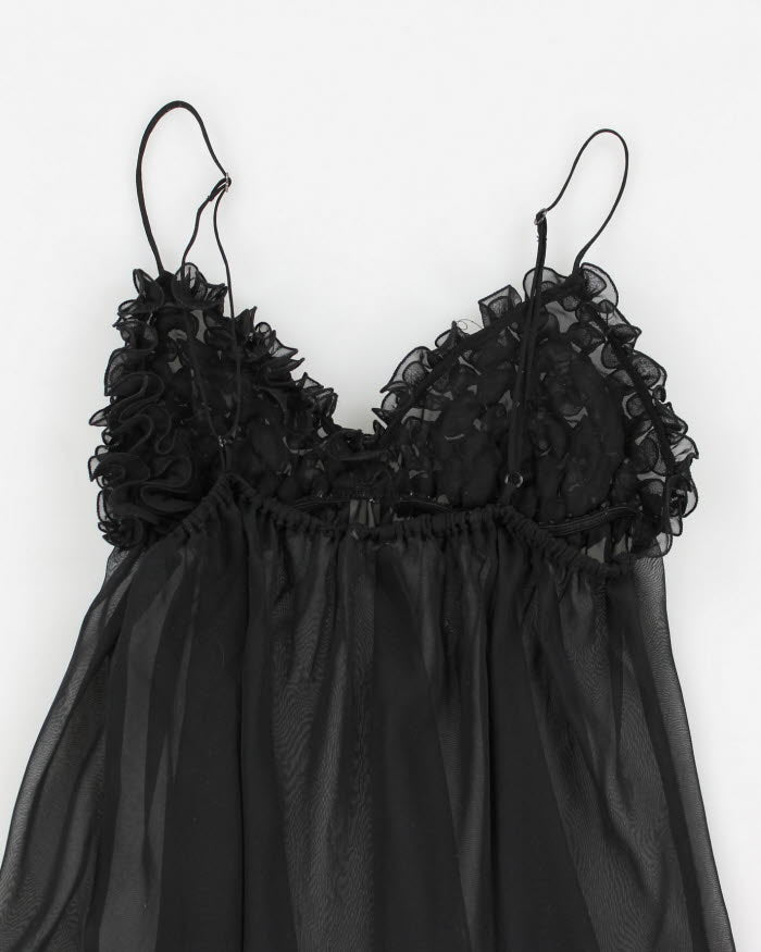 Y2k 00s Black Mesh Ruffle Lingerie Cami Top - S