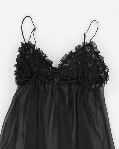 Y2k 00s Black Mesh Ruffle Lingerie Cami Top - S