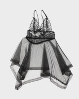Y2k 00s Black Mesh Handkerchief Hem Lingerie Top - S