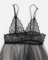 Y2k 00s Black Mesh Handkerchief Hem Lingerie Top - S