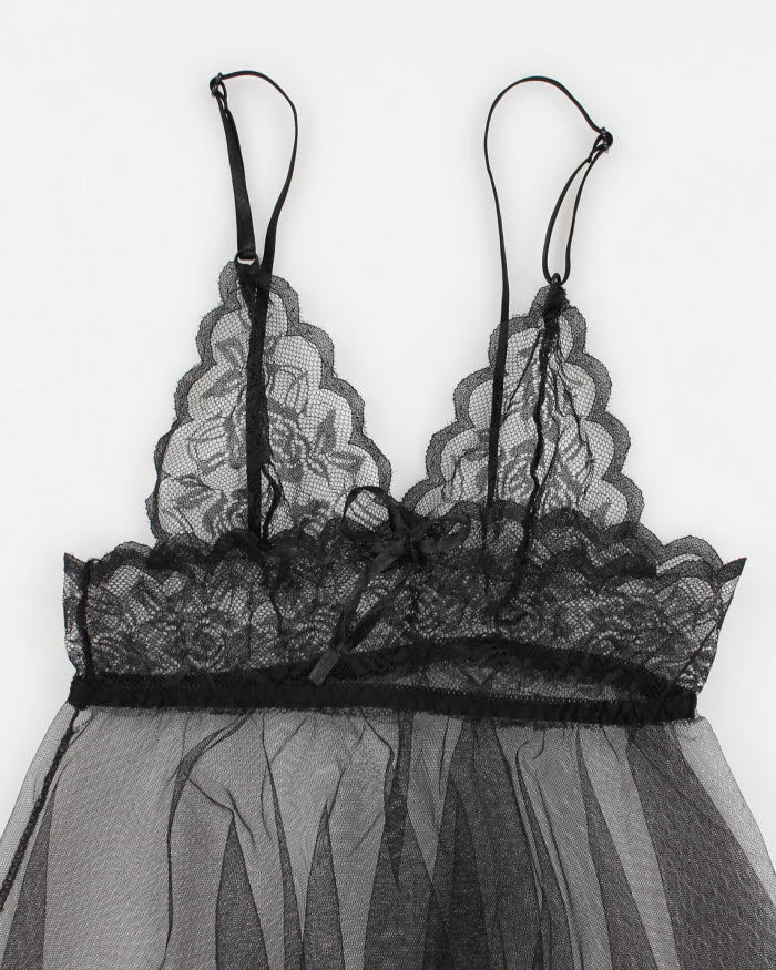 Y2k 00s Black Mesh Handkerchief Hem Lingerie Top - S