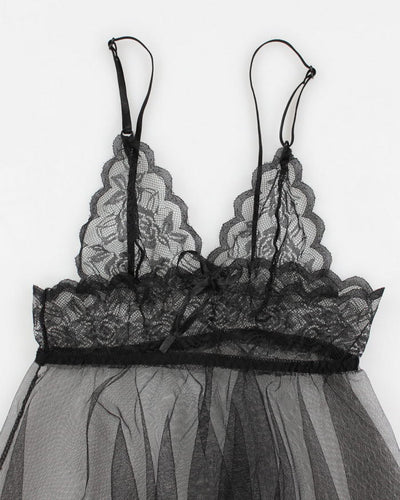 Y2k 00s Black Mesh Handkerchief Hem Lingerie Top - S