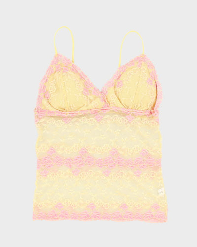 Y2k 00s Mesh Yellow And Pink Lace Cami - S