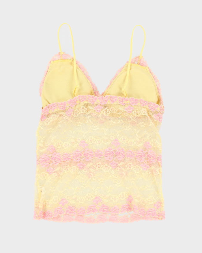 Y2k 00s Mesh Yellow And Pink Lace Cami - S