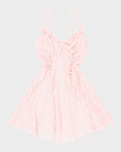 Y2k 00s Lace Pink Lingerie Slip Dress - S