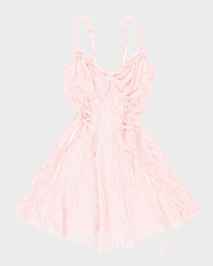 Y2k 00s Lace Pink Lingerie Slip Dress - S